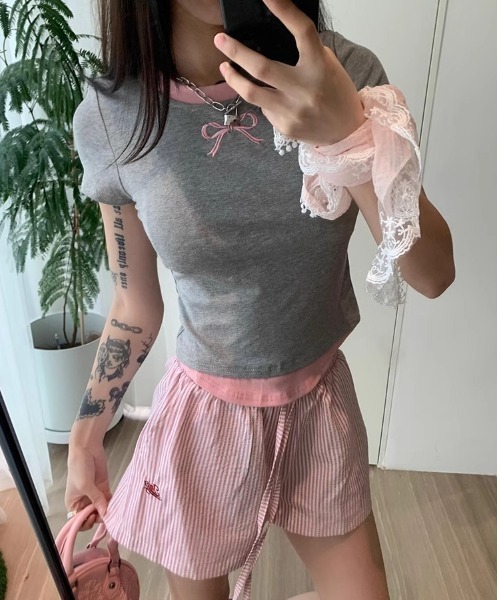 Teem Store(チームストア)の「ワンポイントストライプショートパンツ(その他パンツ・レディース・ブルー/ピンク・S/M)」の6枚目の写真