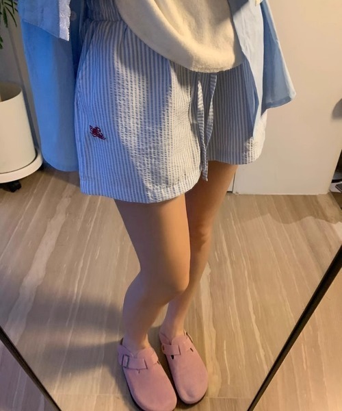 Teem Store(チームストア)の「ワンポイントストライプショートパンツ(その他パンツ・レディース・ブルー/ピンク・S/M)」の7枚目の写真