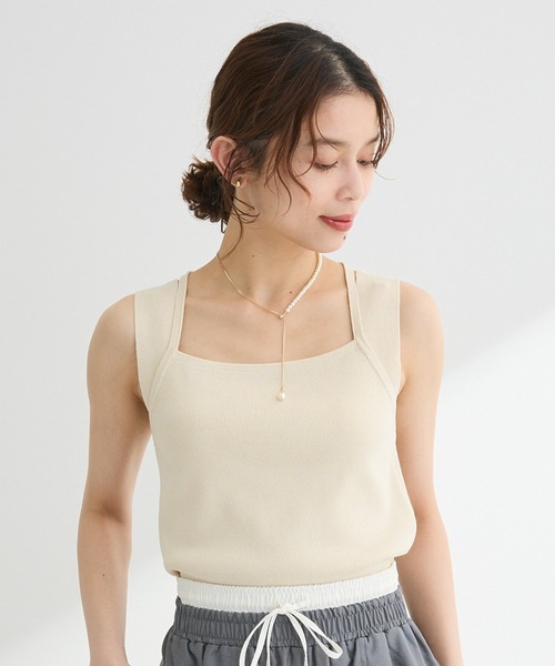 Green　Parks（グリーンパークス）の「2WAYニットタンクトップ（キャミソール・レディース・グレー/ホワイト系その他2/ブラック・FREE）」の2枚目の写真