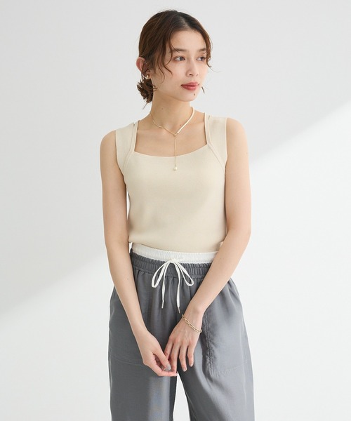 Green　Parks（グリーンパークス）の「2WAYニットタンクトップ（キャミソール・レディース・グレー/ホワイト系その他2/ブラック・FREE）」の6枚目の写真