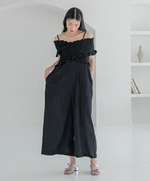 R-U262/美品 agnes b. オールインワン 裾シャーリング 1 黒 To b. by agnès b. - R-U262/美品 agnes b. オールインワン 裾