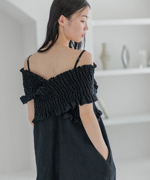 Heather(ヘザー)の「クロスシャーリングオールインワン 490860(つなぎ/オールインワン・レディース・グレー/グレー系その他/ブラック・S/M)」の6枚目の写真