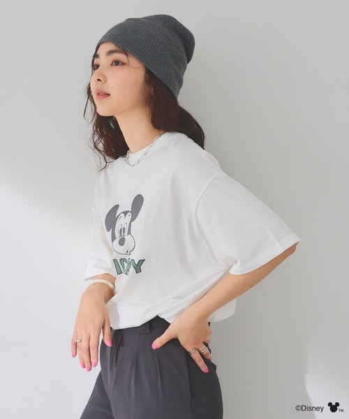 Disney（ディズニー）の「【Disney/ディズニー】ミッキーマウスフェイスプリントTシャツ（Tシャツ/カットソー・レディース・ブラック/オフホワイト・M/LL/L）」の20枚目の写真