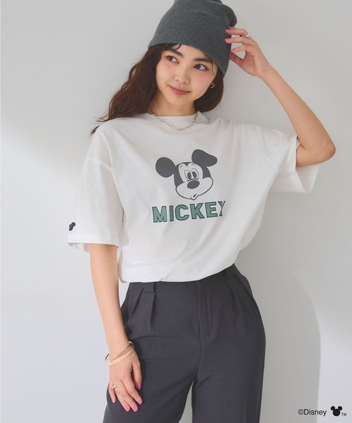 Disney（ディズニー）の「【Disney/ディズニー】ミッキーマウスフェイスプリントTシャツ（Tシャツ/カットソー・レディース・ブラック/オフホワイト・M/LL/L）」の21枚目の写真