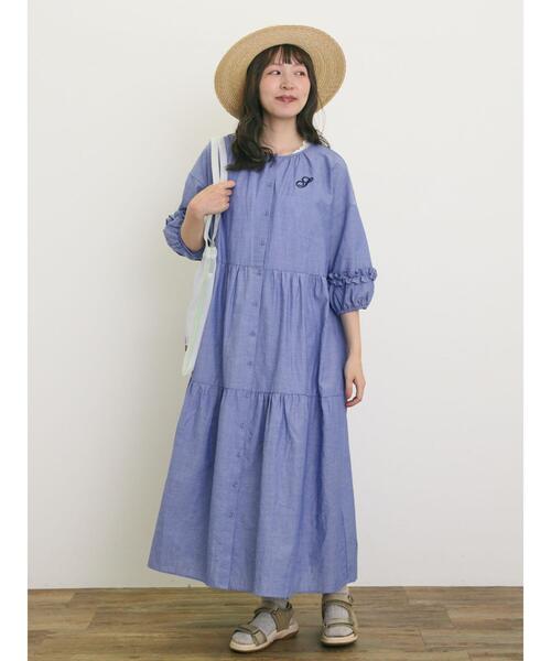 Samansa Mos2（サマンサ モスモス）の「【S/Mサイズ】イニシャル刺繍7分袖ティアードワンピース（ワンピース・レディース・レッド/ネイビー/ブラック/チャコールグレー・M/S）」の6枚目の写真