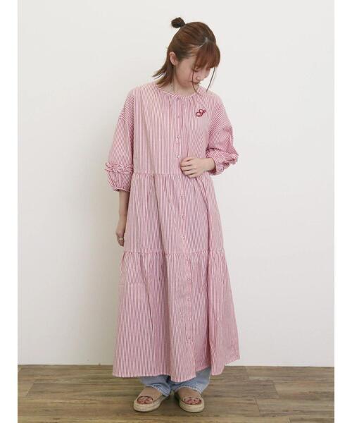 Samansa Mos2（サマンサ モスモス）の「【S/Mサイズ】イニシャル刺繍7分袖ティアードワンピース（ワンピース・レディース・レッド/ネイビー/ブラック/チャコールグレー・M/S）」の10枚目の写真