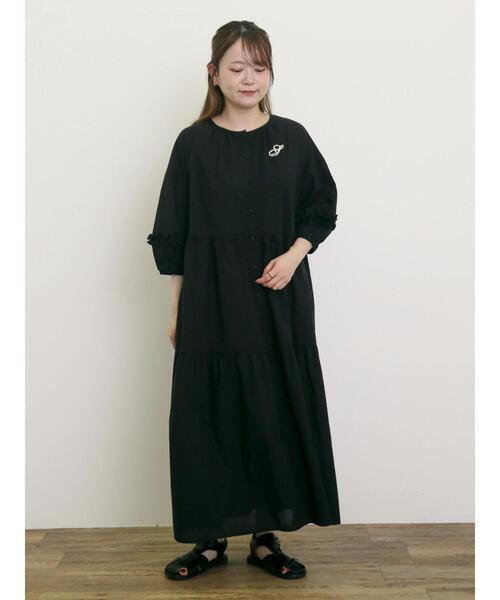 セール】【S/Mサイズ】イニシャル刺繍7分袖ティアードワンピース