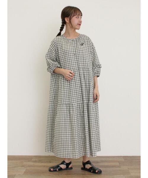 S/Mサイズ】イニシャル刺繍7分袖ティアードワンピース