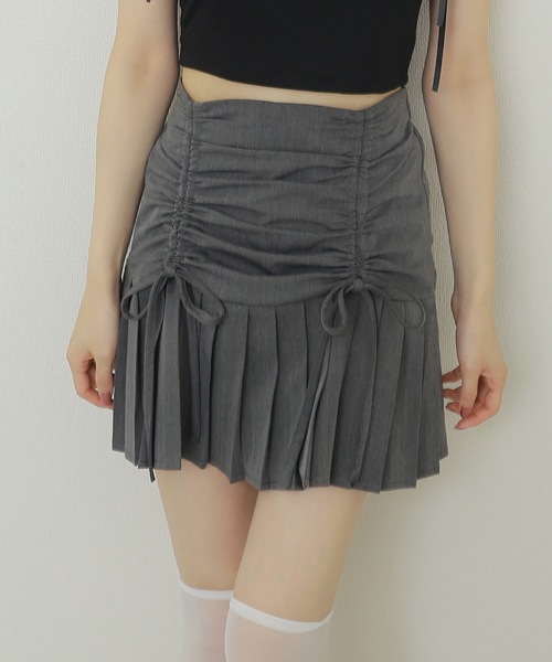 twin ribbon pleats mini skirt/ツインリボンプリーツミニ