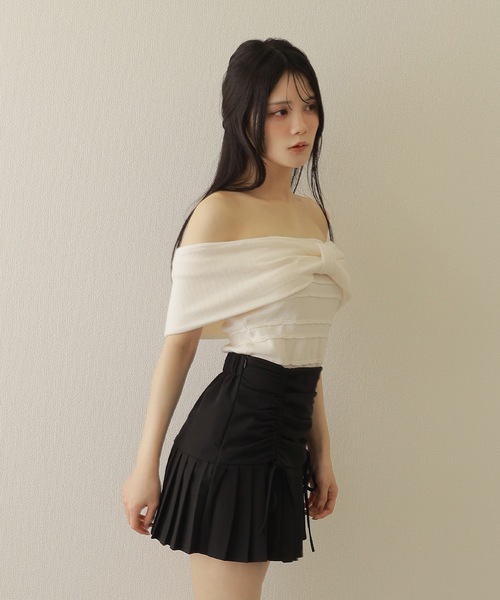 M DOLLY（エムドリー）の「twin ribbon pleats mini skirt/ツインリボンプリーツミニスカート（スカート・レディース・ブラック/グレー・M/S）」の10枚目の写真