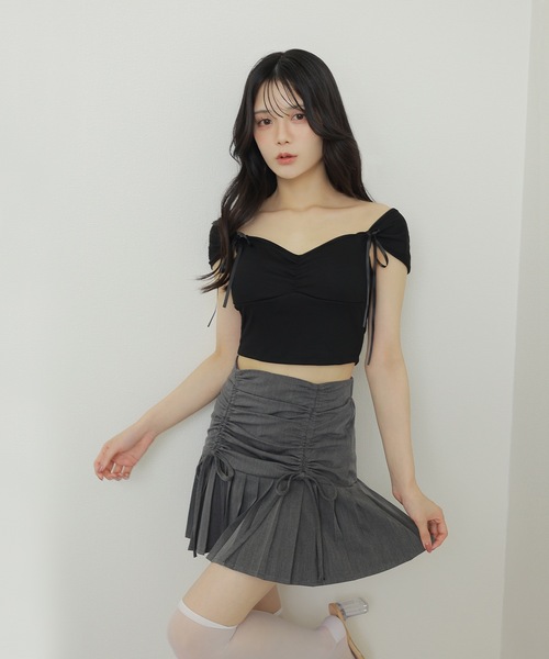 M DOLLY（エムドリー）の「twin ribbon pleats mini skirt/ツインリボンプリーツミニスカート（スカート・レディース・ブラック/グレー・M/S）」の14枚目の写真