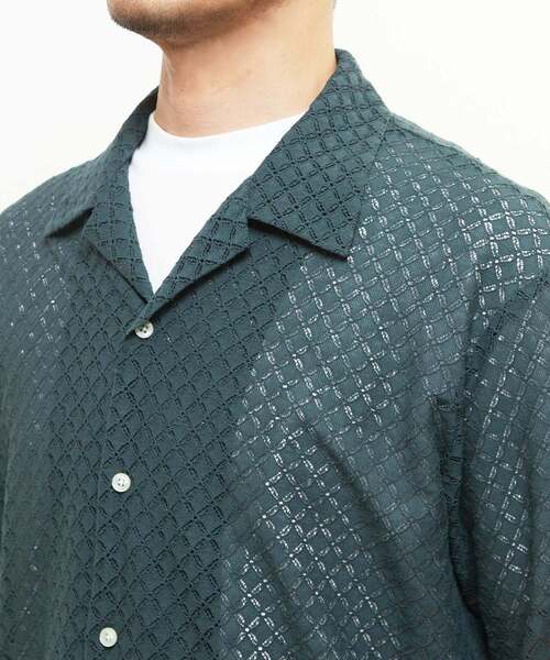MEN'S MELROSE(メンズメルローズ)の「テクスチャーメッシュオープンカラーシャツ(シャツ/ブラウス・メンズ・ブラック/グリーン・2/4/3)」の7枚目の写真