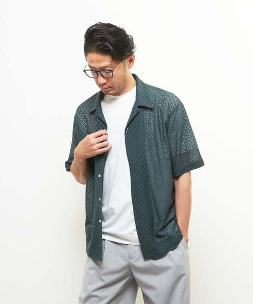 MEN'S MELROSE(メンズメルローズ)の「テクスチャーメッシュオープンカラーシャツ(シャツ/ブラウス・メンズ・ブラック/グリーン・2/4/3)」の15枚目の写真