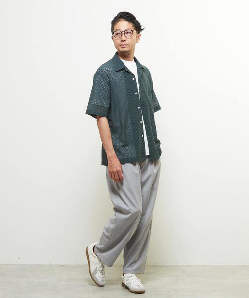MEN'S MELROSE(メンズメルローズ)の「テクスチャーメッシュオープンカラーシャツ(シャツ/ブラウス・メンズ・ブラック/グリーン・2/4/3)」の16枚目の写真