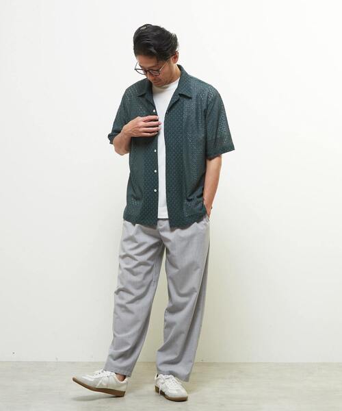 MEN'S MELROSE(メンズメルローズ)の「テクスチャーメッシュオープンカラーシャツ(シャツ/ブラウス・メンズ・ブラック/グリーン・2/4/3)」の17枚目の写真