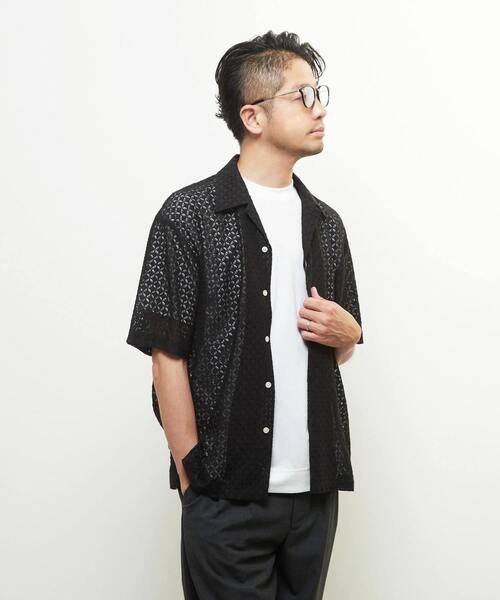 MEN'S MELROSE(メンズメルローズ)の「テクスチャーメッシュオープンカラーシャツ(シャツ/ブラウス・メンズ・ブラック/グリーン・2/4/3)」の19枚目の写真