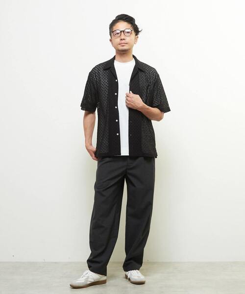 MEN'S MELROSE(メンズメルローズ)の「テクスチャーメッシュオープンカラーシャツ(シャツ/ブラウス・メンズ・ブラック/グリーン・2/4/3)」の21枚目の写真