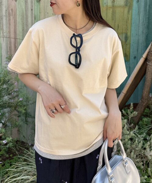 willow】カラーレイヤードワンポイント刺繍TEE（Tシャツ