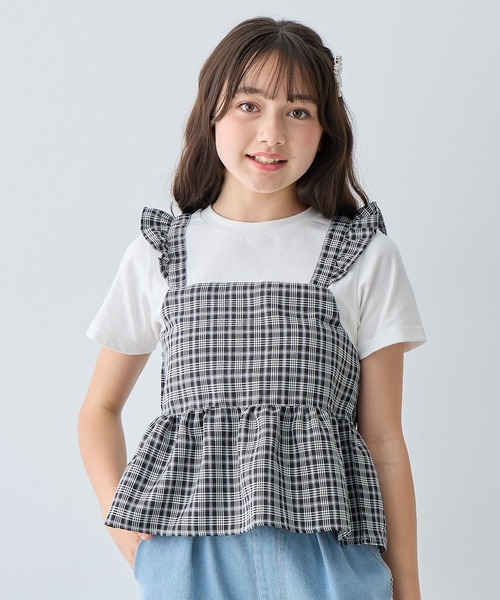 セール】チェックビスチェフェイクカットソー（Tシャツ