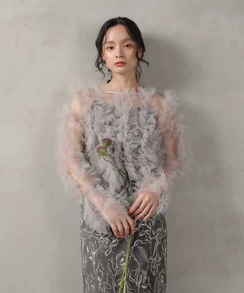 Kana（カナ）の「チュールフリル ギャザー ボレロ トップス 結婚式 お呼ばれ オケージョン デイリー（その他トップス・レディース・ブラウン/チャコールグレー/アイボリー/グリーン・M）」の9枚目の写真