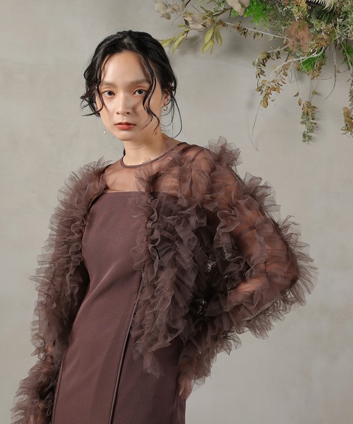 Kana（カナ）の「チュールフリル ギャザー ボレロ トップス 結婚式 お呼ばれ オケージョン デイリー（その他トップス・レディース・ブラウン/チャコールグレー/アイボリー/グリーン・M）」の16枚目の写真