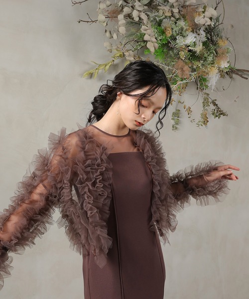 Kana（カナ）の「チュールフリル ギャザー ボレロ トップス 結婚式 お呼ばれ オケージョン デイリー（その他トップス・レディース・ブラウン/チャコールグレー/アイボリー/グリーン・M）」の17枚目の写真