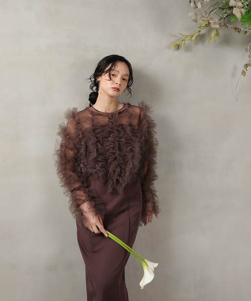 Kana（カナ）の「チュールフリル ギャザー ボレロ トップス 結婚式 お呼ばれ オケージョン デイリー（その他トップス・レディース・ブラウン/チャコールグレー/アイボリー/グリーン・M）」の20枚目の写真