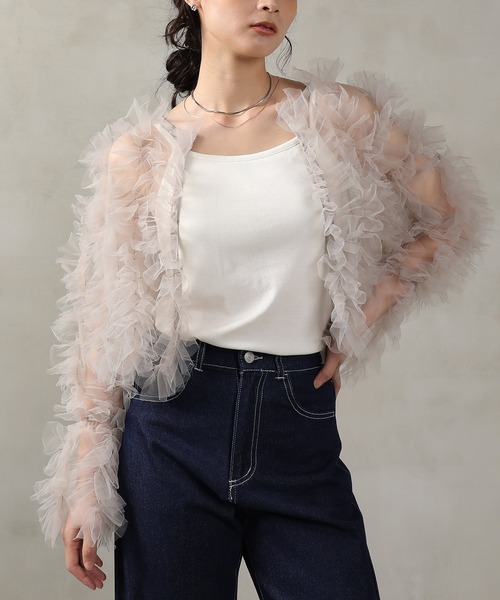 Kana（カナ）の「チュールフリル ギャザー ボレロ トップス 結婚式 お呼ばれ オケージョン デイリー（その他トップス・レディース・ブラウン/チャコールグレー/アイボリー/グリーン・M）」の5枚目の写真