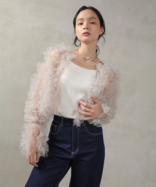 Kana（カナ）の「チュールフリル ギャザー ボレロ トップス 結婚式 お呼ばれ オケージョン デイリー（その他トップス・レディース・ブラウン/チャコールグレー/アイボリー/グリーン・M）」の6枚目の写真