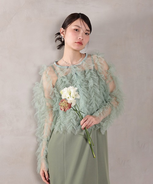 セール】チュールフリル ギャザー ボレロ トップス 結婚式 お呼ばれ