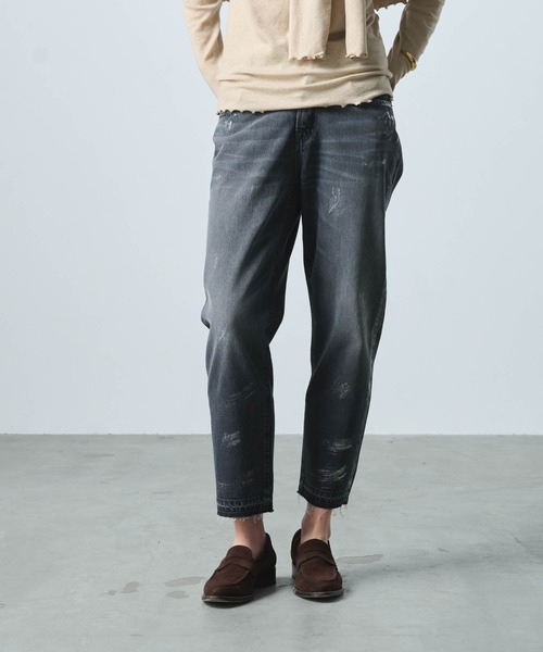セール】「KHA:KI / カーキ」FOIL PRINT TAPRED DENIM（デニムパンツ