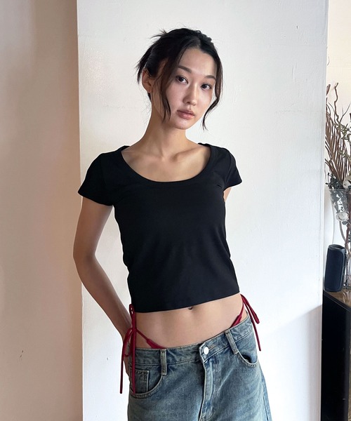 FOLLOWIN（フォロウィン）の「[FLW MADE]ベーシックラウンドネックリブTシャツ（Tシャツ/カットソー・レディース・イエロー/ピンク/ブラック/ホワイト・FREE）」の12枚目の写真