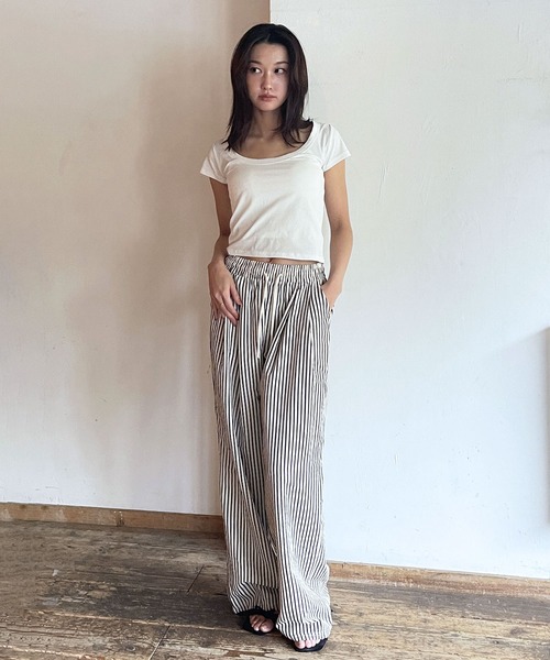 FOLLOWIN（フォロウィン）の「[FLW MADE]ベーシックラウンドネックリブTシャツ（Tシャツ/カットソー・レディース・イエロー/ピンク/ブラック/ホワイト・FREE）」の22枚目の写真