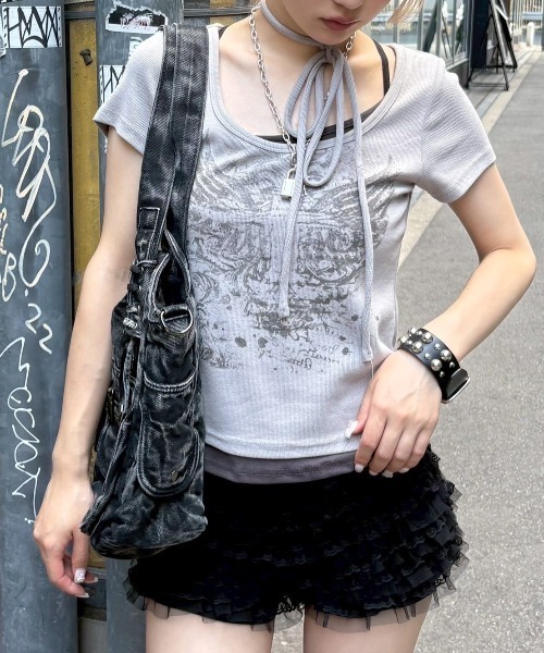 tシャツ 「XU」tie set cross wing long sleeve tee レディース XU（エックスユー）の「【XU】tie set cross wing long sleeve
