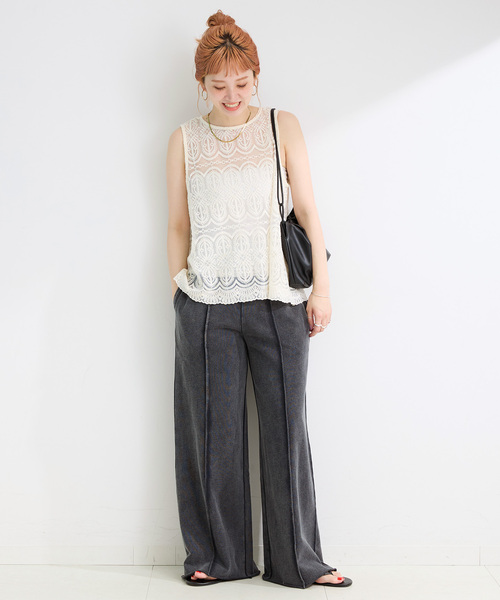 B.C STOCK(ベーセーストック)の「手洗い可 / パウダー加工センターシームパンツ(その他パンツ・レディース・グレー/スミクロ・FREE)」の4枚目の写真