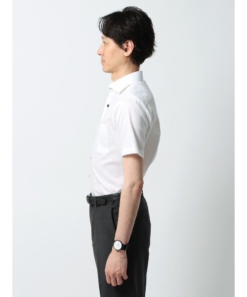 SUIT SQUARE(スーツスクエア)の「半袖ワイシャツ ノンアイロンストレッチ COOL MAX ホリゾンタルカラー ドレスシャツ(ビジネスシャツ・メンズ・ネイビー系/ホワイト系/ブルー系・3L/LL/L/M/S)」の5枚目の写真