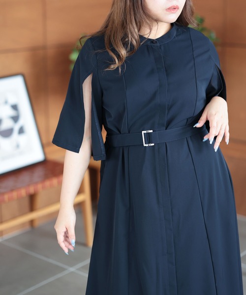 Ruwan yu(ルワンユー)の「ケープスリーブベルトワンピース【大きいサイズ対応】(ワンピース・レディース・ネイビー・4L/3L/LL/L)」の10枚目の写真