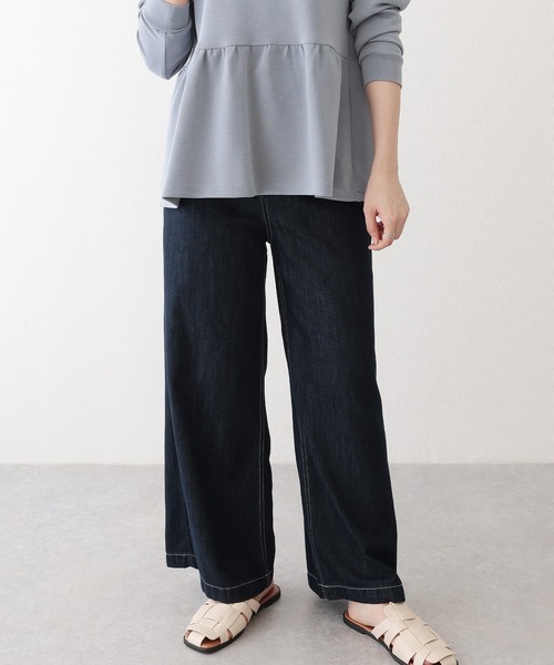 Lace Ladies(レースレディース)の「ステッチ ハイウエスト ワイド デニム パンツ(デニムパンツ・レディース・ネイビー・M/L/XL/S)」の1枚目の写真