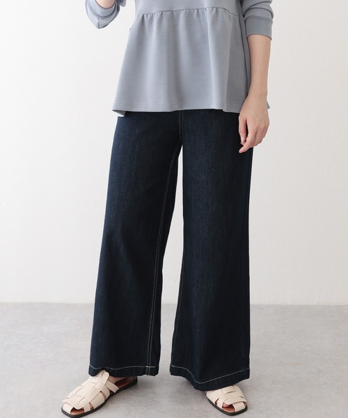 Lace Ladies(レースレディース)の「ステッチ ハイウエスト ワイド デニム パンツ(デニムパンツ・レディース・ネイビー・M/L/XL/S)」の6枚目の写真