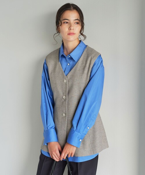 green label relaxing(グリーンレーベルリラクシング)の「メランジツイル ジレ -ウォッシャブル-(ベスト・レディース・ブラック/ベージュ・FREE)」の2枚目の写真