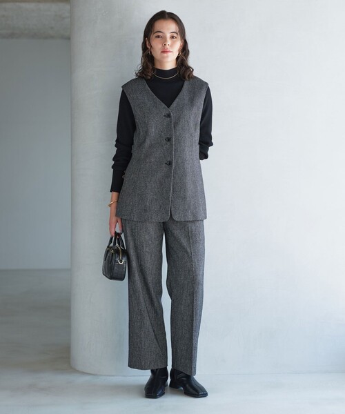 green label relaxing(グリーンレーベルリラクシング)の「メランジツイル ジレ -ウォッシャブル-(ベスト・レディース・ブラック/ベージュ・FREE)」の8枚目の写真