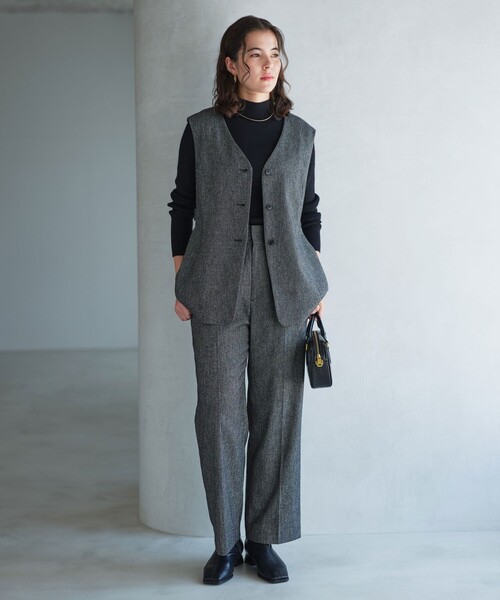 green label relaxing(グリーンレーベルリラクシング)の「メランジツイル ジレ -ウォッシャブル-(ベスト・レディース・ブラック/ベージュ・FREE)」の9枚目の写真