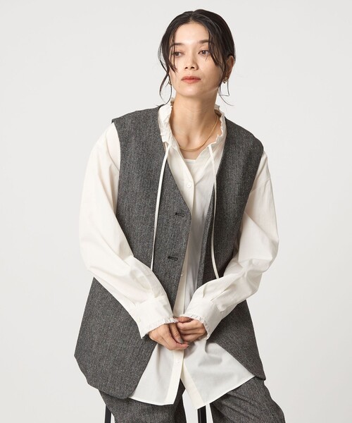 green label relaxing(グリーンレーベルリラクシング)の「メランジツイル ジレ -ウォッシャブル-(ベスト・レディース・ブラック/ベージュ・FREE)」の14枚目の写真