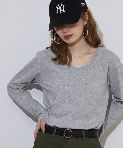 TRUSS(トラス)の「TRUSS スリムフィットVネックロングスリーブTシャツ(Tシャツ/カットソー・レディース・ヘザーグレー/ピンク・S/XL/L/M)」の9枚目の写真