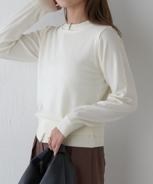 elise(エリーズ)/ビジューボタンニットアンサンブル セール】【mily bilet】キャミ&ニットのオフショル見せセット