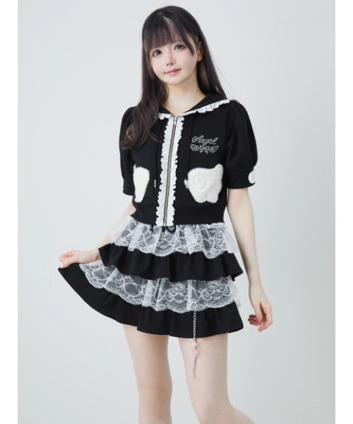 Ank Rouge(アンクルージュ)の「天使のチャーム裏毛スカート(スカート・レディース・グレー/ピンク/ブラック・M)」の4枚目の写真