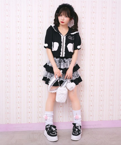 Ank Rouge(アンクルージュ)の「天使のチャーム裏毛スカート(スカート・レディース・グレー/ピンク/ブラック・M)」の4枚目の写真