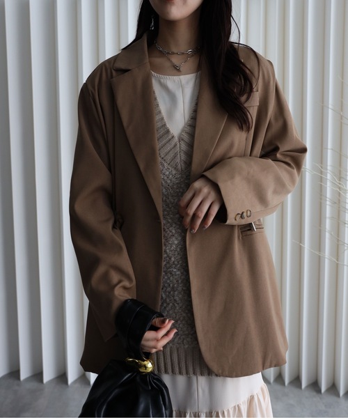 YENNA（イェンナ）の「ドロストテーラードジャケット（テーラードジャケット・レディース・ベージュ/ブラック・FREE）」の5枚目の写真