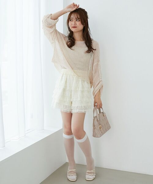 MAJESTIC LEGON（マジェスティックレゴン）の「レースティアードショートパンツ（その他パンツ・レディース・アイボリー/ブラック/ブラウン・MEDIUM）」の18枚目の写真