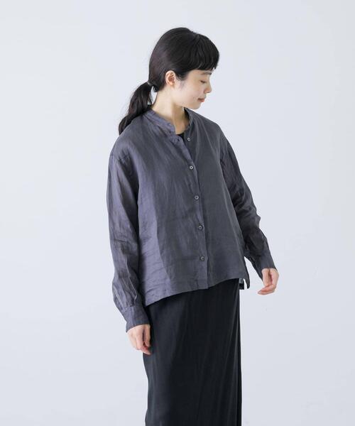 かぐれ　ラミースタンドカラーショートシャツ　ブラック かぐれ｜ラミースタンドカラーショートシャツ - かぐれ(カグレ